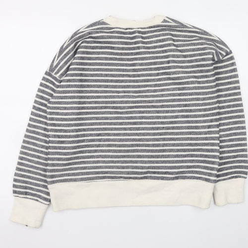 Zara Women Grey Stripe Pullover Sweatshirt Medium
