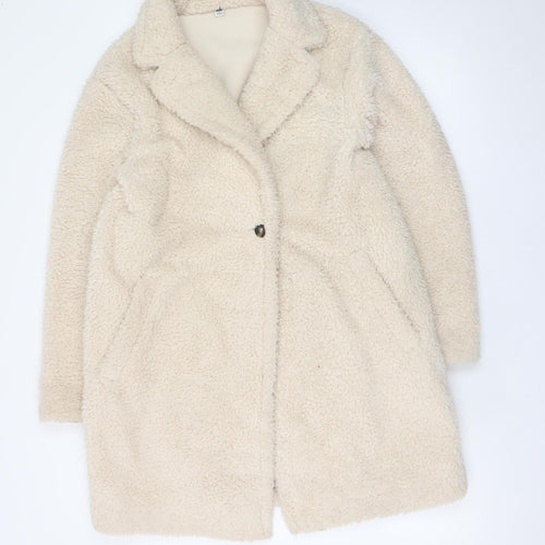 Uniqlo Women Beige Mid-Length Fleece Overcoat Size S