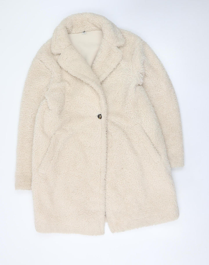 Uniqlo Women Beige Mid-Length Fleece Overcoat Size S