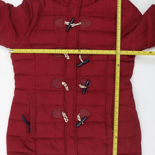 Superdry Women's Red XL Mid-Length Duffle Coat Hooded Faux Fur Trim
