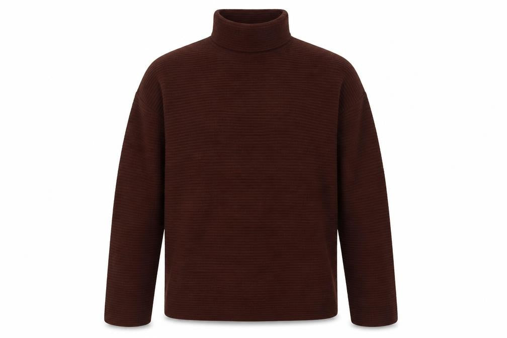 Front view of French Connection Men's Brown XL High Neck Ribbed jumper