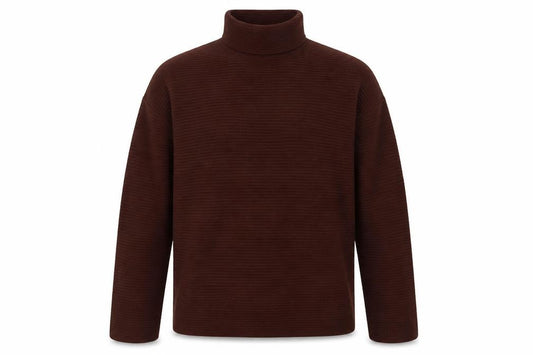 Front view of French Connection Men's Brown XL High Neck Ribbed jumper