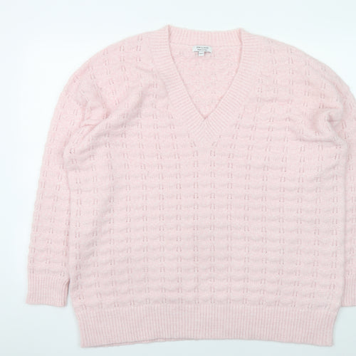 JD Williams Women Pink V-Neck Cable-Knit Jumper Size 20/22