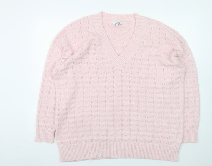 JD Williams Women Pink V-Neck Cable-Knit Jumper Size 20/22