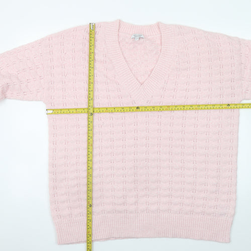 JD Williams Women Pink V-Neck Cable-Knit Jumper Size 20/22