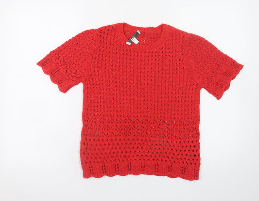 Marks and Spencer Women's Red Open-Knit Short Sleeve Jumper Size S
