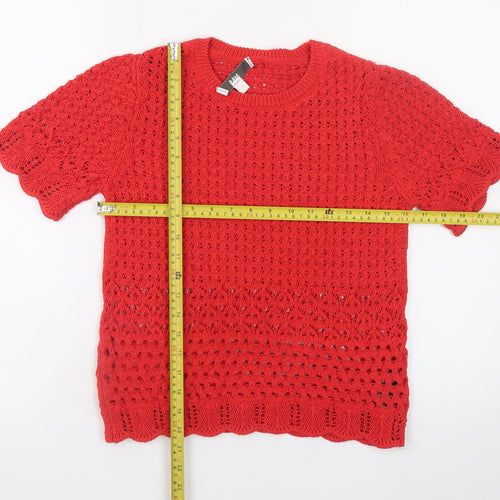 Marks and Spencer Women's Red Open-Knit Short Sleeve Jumper Size S