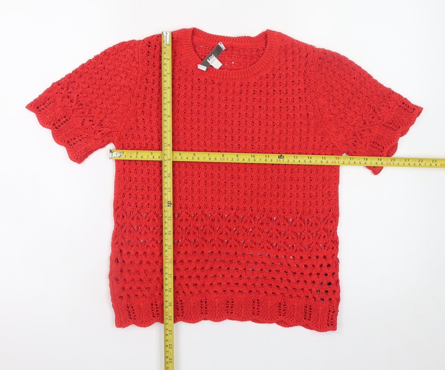 Marks and Spencer Women's Red Open-Knit Short Sleeve Jumper Size S