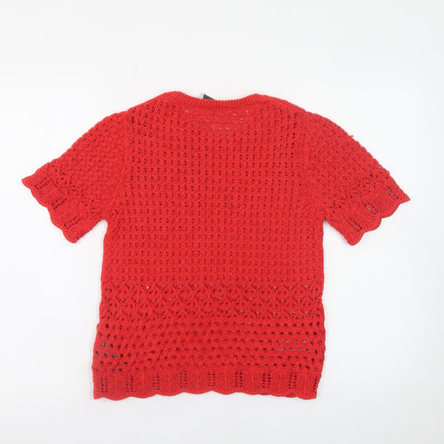 Marks and Spencer Women's Red Open-Knit Short Sleeve Jumper Size S