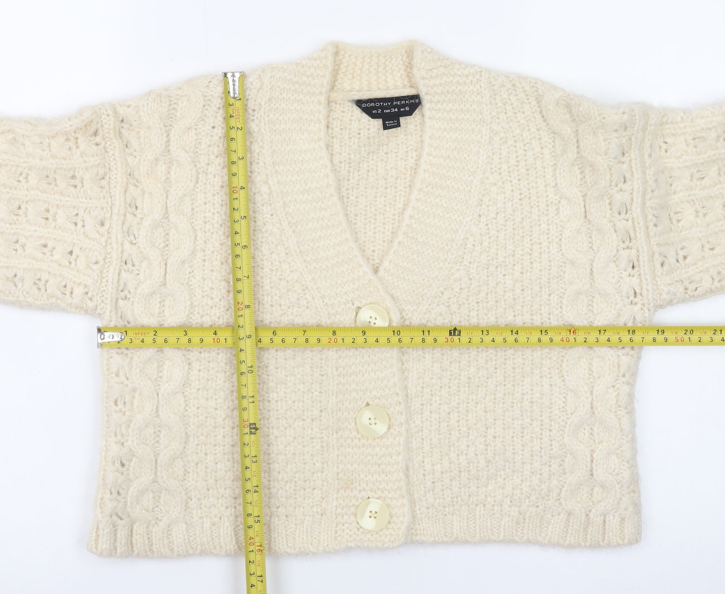 Dorothy Perkins Women’s Ivory Cable-Knit Button Cardigan Size 6