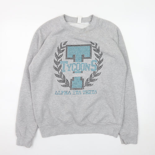 JustHoods AWDis Womens Grey Medium Pullover Sweatshirt Rhinestone Graphic