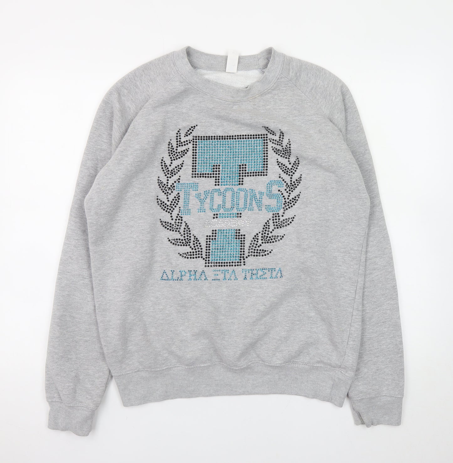 JustHoods AWDis Womens Grey Medium Pullover Sweatshirt Rhinestone Graphic