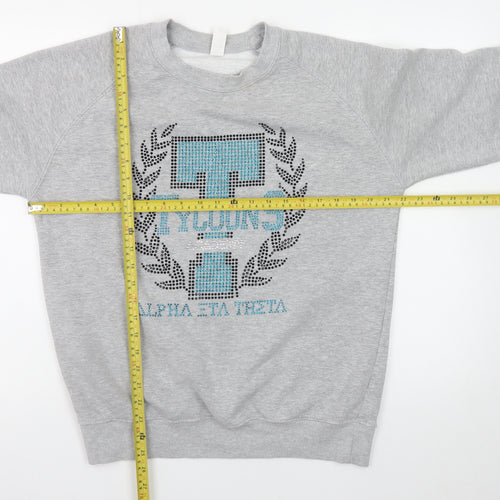 JustHoods AWDis Womens Grey Medium Pullover Sweatshirt Rhinestone Graphic
