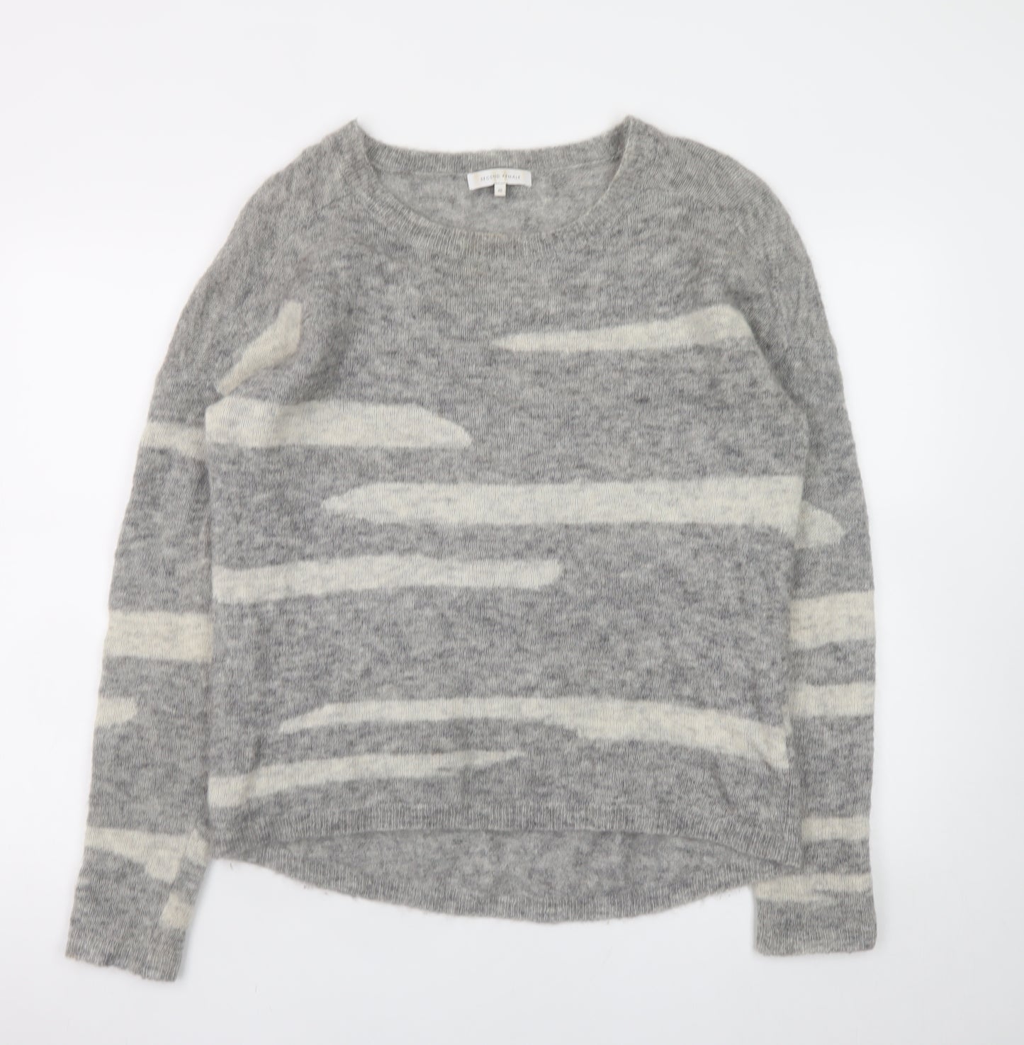 Second Female Women's Grey Mohair Wool Blend Striped Pullover Jumper XS
