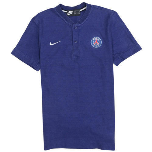 Nike Men Blue PSG Paris Saint-Germain Short Sleeve Henley Shirt S