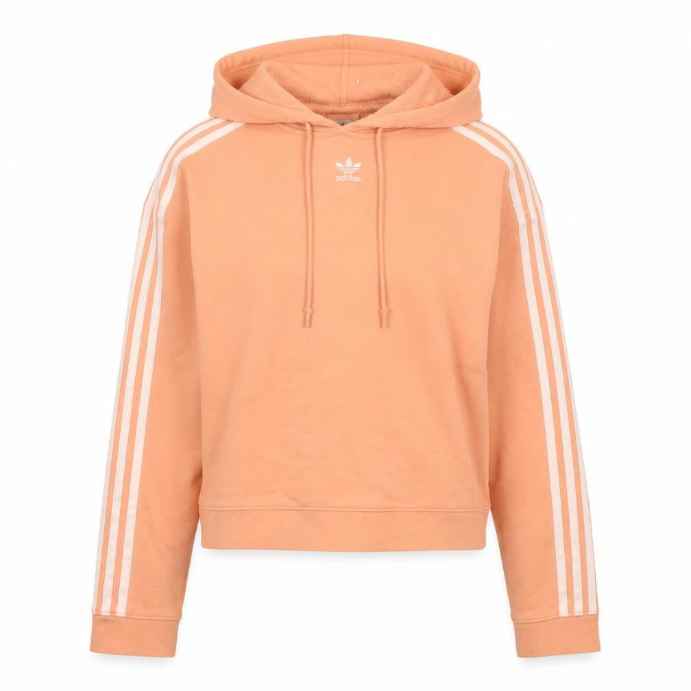 Front view of Adidas Women's Peach Hooded Pullover Sweatshirt UK 14 Logo 3-Stripes