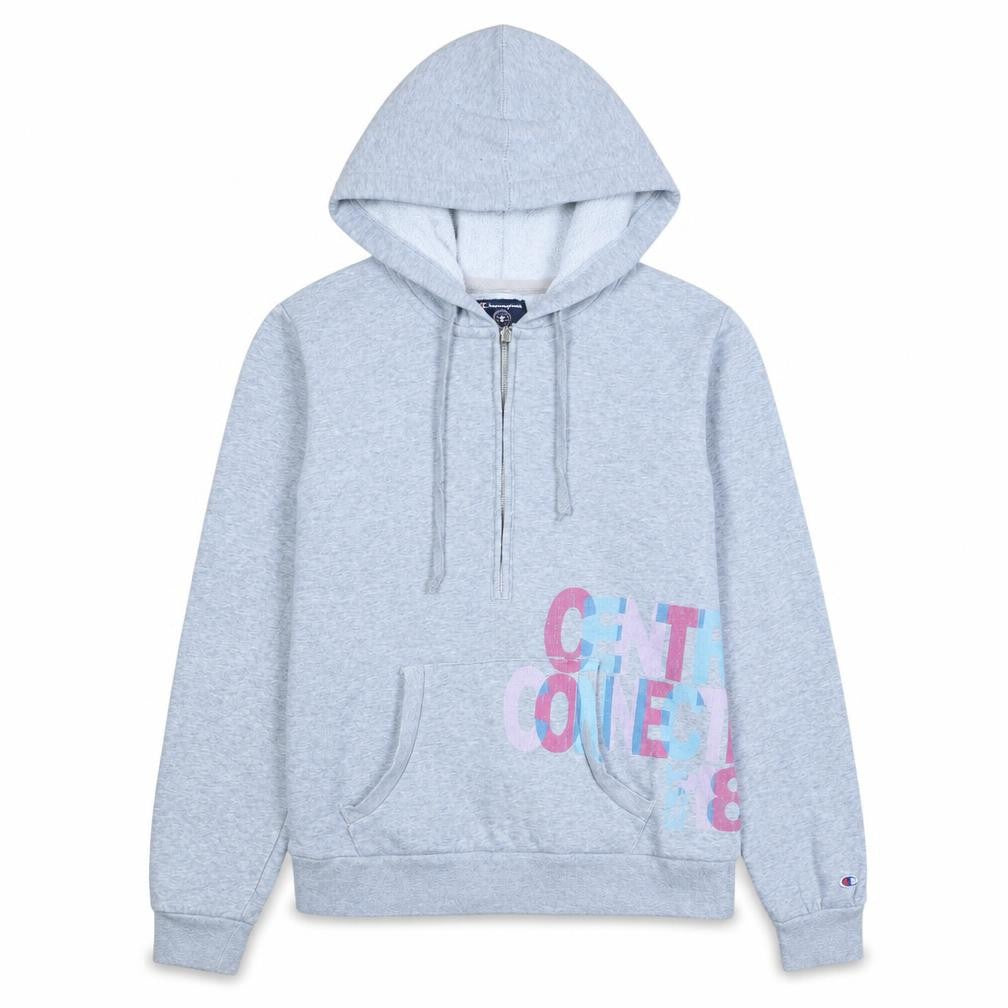 Front view of Champion women’s grey half zip hoodie small sport stretch