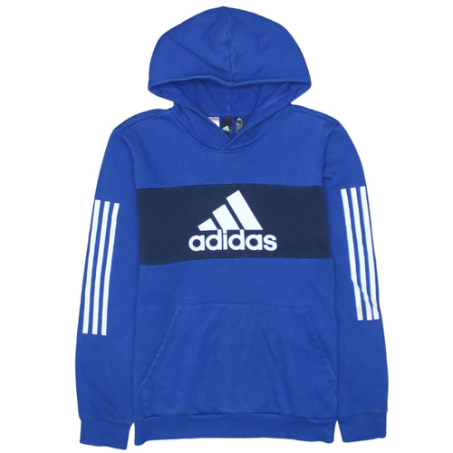 Adidas Boys Blue Pullover Hoodie 15-16 Years Colourblock Logo Sweatshirt