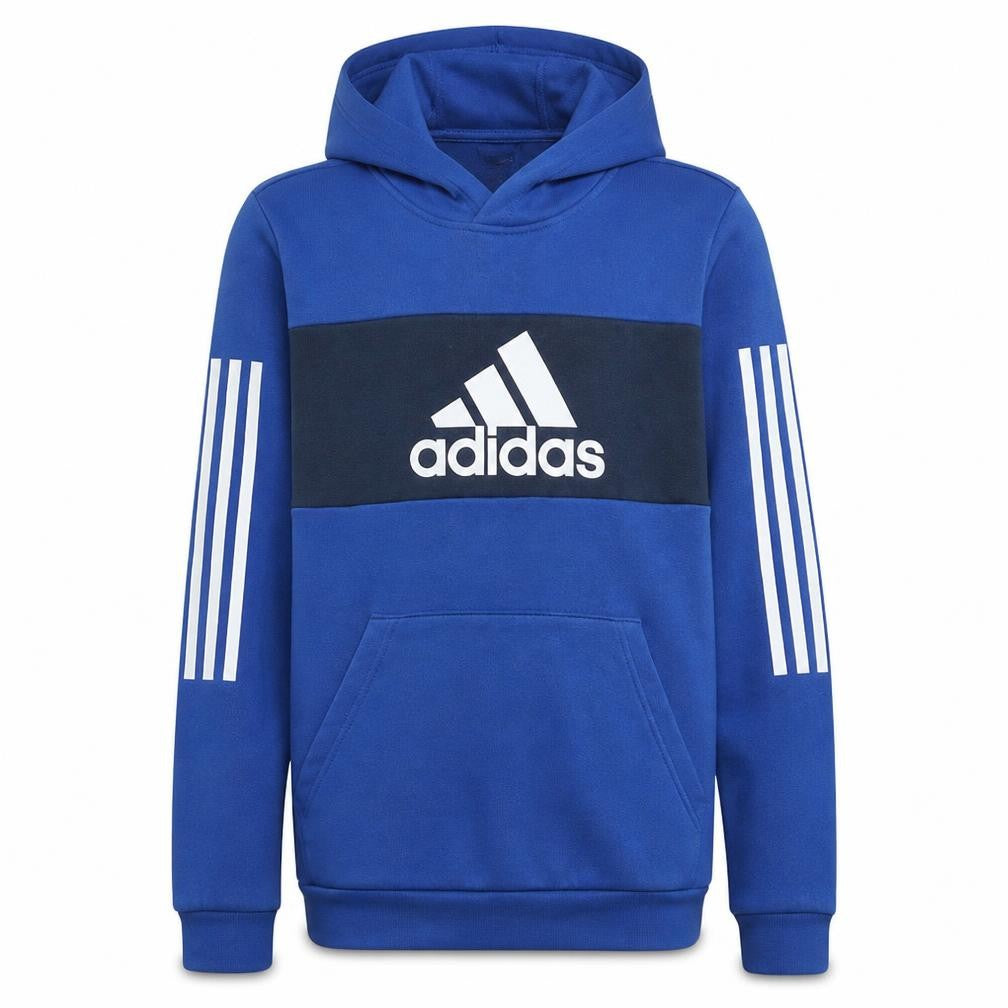 Adidas Boys Blue Pullover Hoodie 15-16 Years Colourblock Logo Sweatshirt