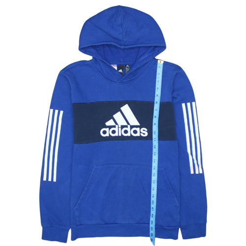 Adidas Boys Blue Pullover Hoodie 15-16 Years Colourblock Logo Sweatshirt
