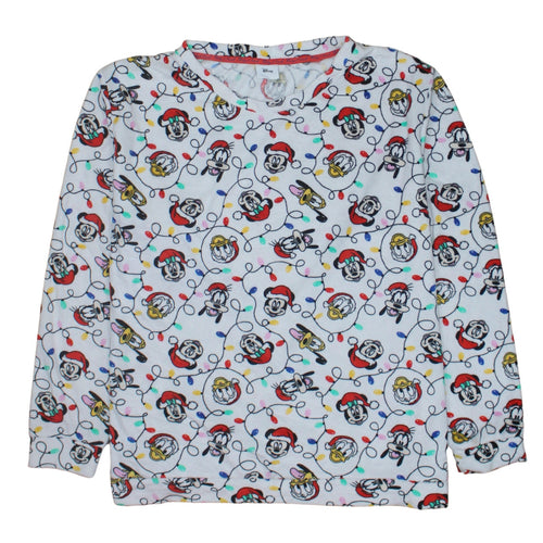 Disney Tu Womens White Christmas Mickey & Friends Long Sleeve Pyjama Top Size 20
