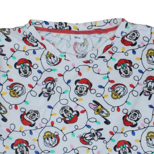 Disney Tu Womens White Christmas Mickey & Friends Long Sleeve Pyjama Top Size 20