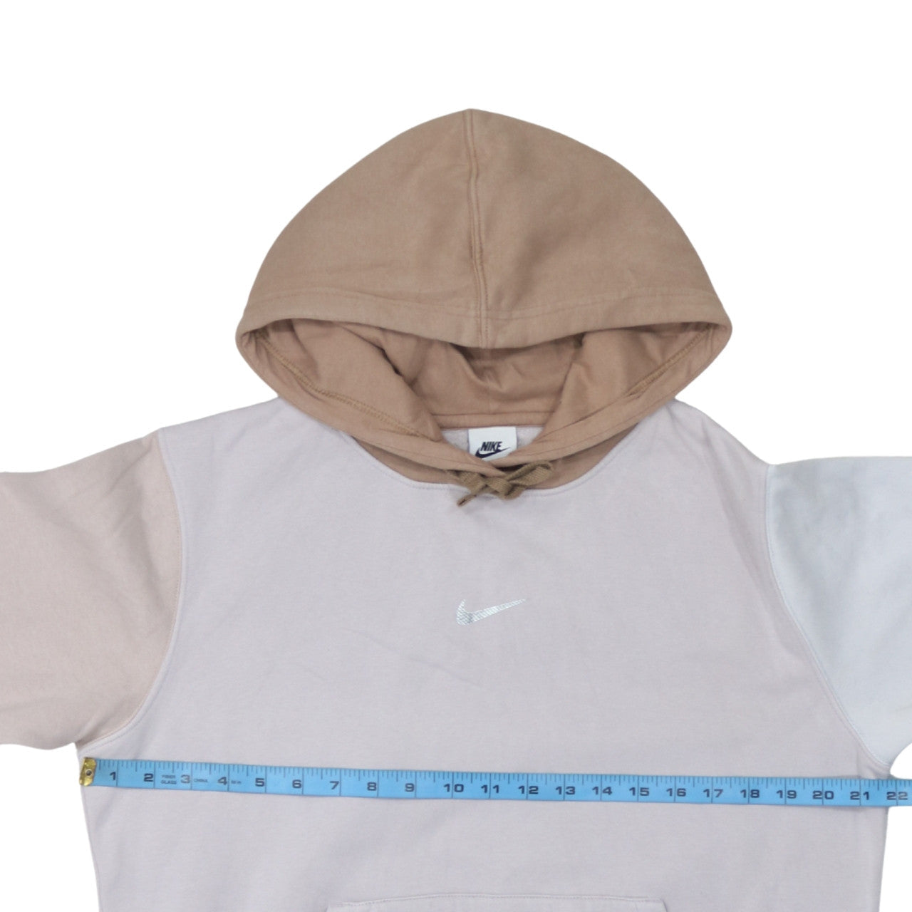 Nike Women’s Beige Colourblock Pullover Hoodie Size S Loose Fit