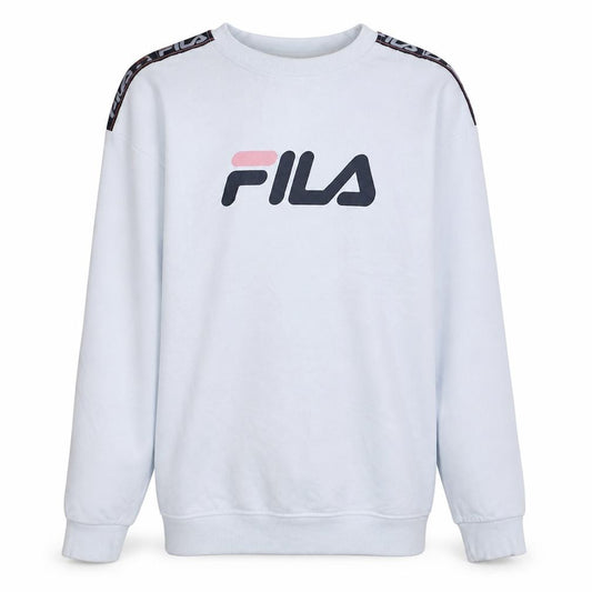 Front view of Fila men’s white crew neck logo sweatshirt, size S
