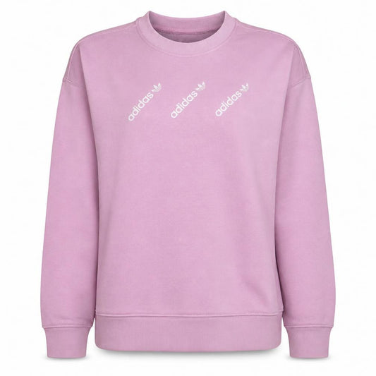 Front view of Adidas women’s pink crew neck pullover sweatshirt, size UK 18 l