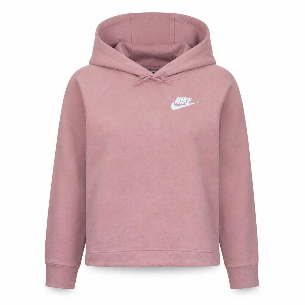 Front view of Nike women’s pink pullover hoodie medium cotton blend sweatshirt