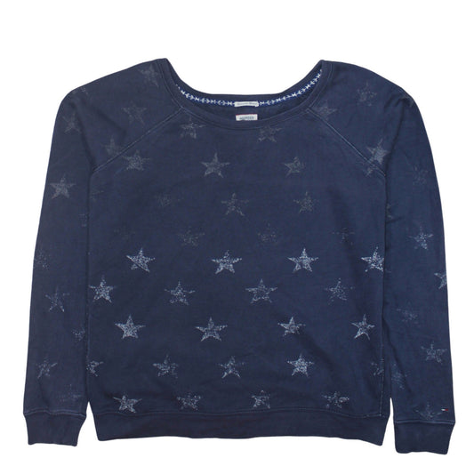 Hilfiger Denim Women's Navy Blue Star Print Pullover Sweatshirt L