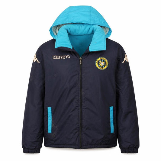 Front view of Kappa Men's Blue Hooded Puffer Jacket L Football Sports Outerwear