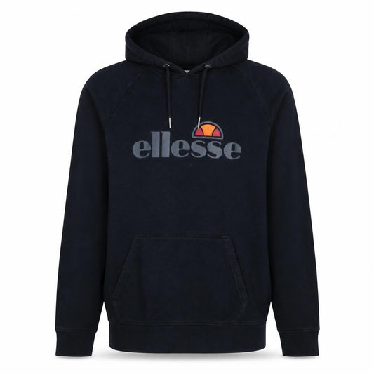 Front view of Ellesse Men's Black Pullover Hoodie L Graphic Logo Cotton
