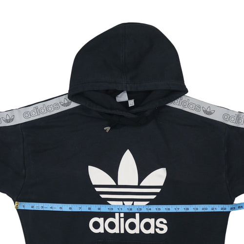 Adidas Women Black Hooded Pullover Hoodie UK 16 with Logo Tape Detail