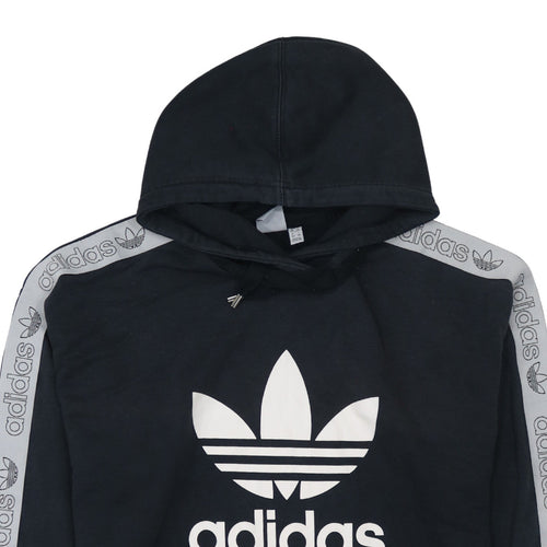Adidas Women Black Hooded Pullover Hoodie UK 16 with Logo Tape Detail
