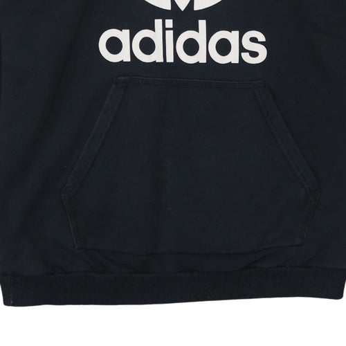 Adidas Women Black Hooded Pullover Hoodie UK 16 with Logo Tape Detail