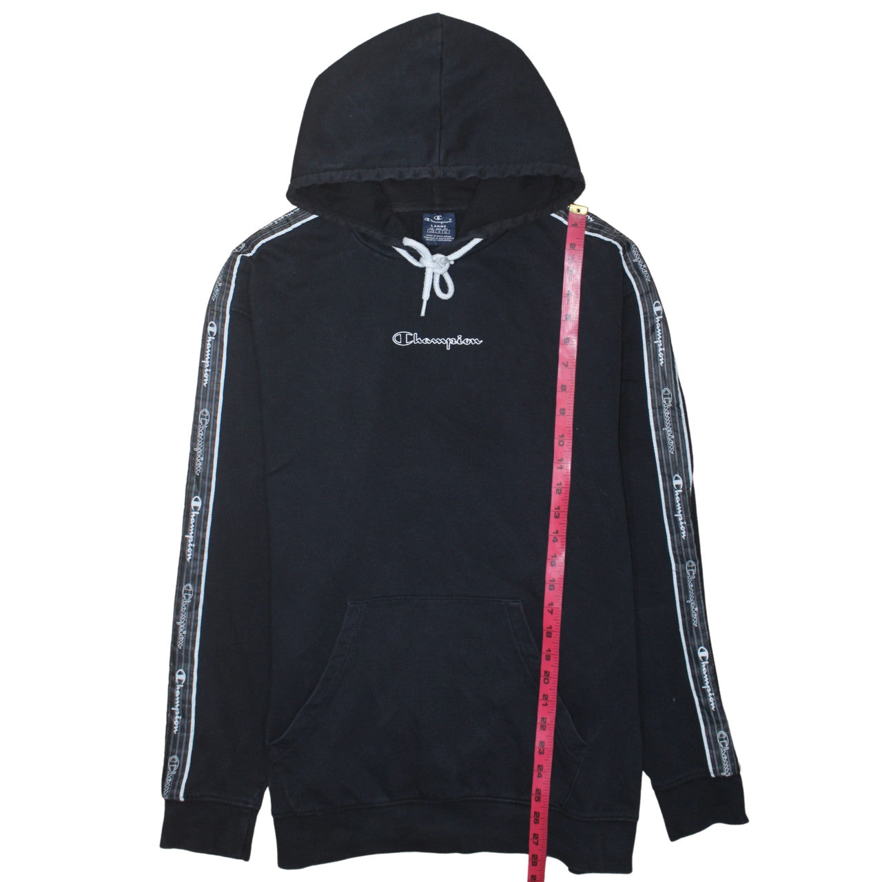 Champion Men's Black Large Pullover Hoodie with Logo Trim