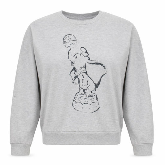 Front view of Disney Women Grey Dumbo Crew Neck Sweatshirt, size M, 12/14