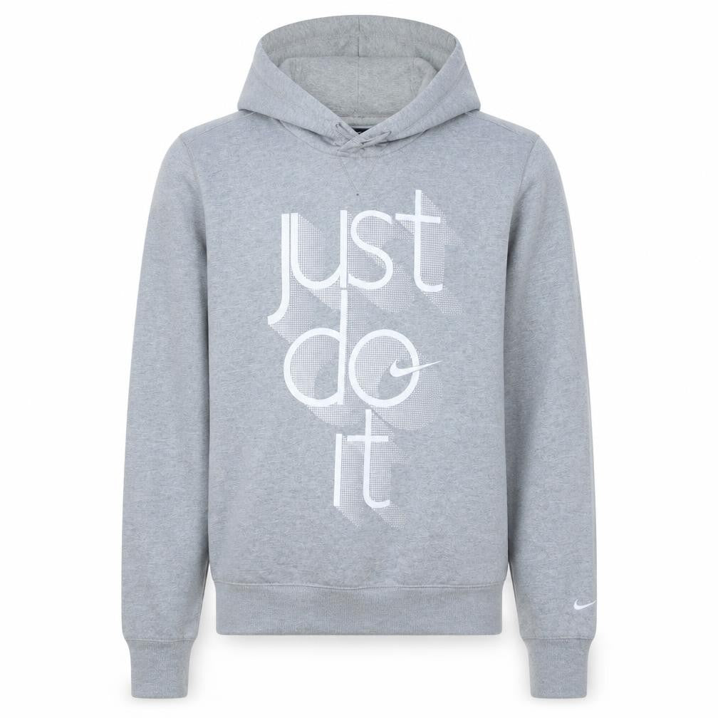 Front view of Nike Men's Grey Just Do It Dri-Fit Pullover Hoodie, size S