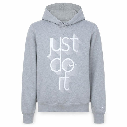 Front view of Nike Men's Grey Just Do It Dri-Fit Pullover Hoodie, size S
