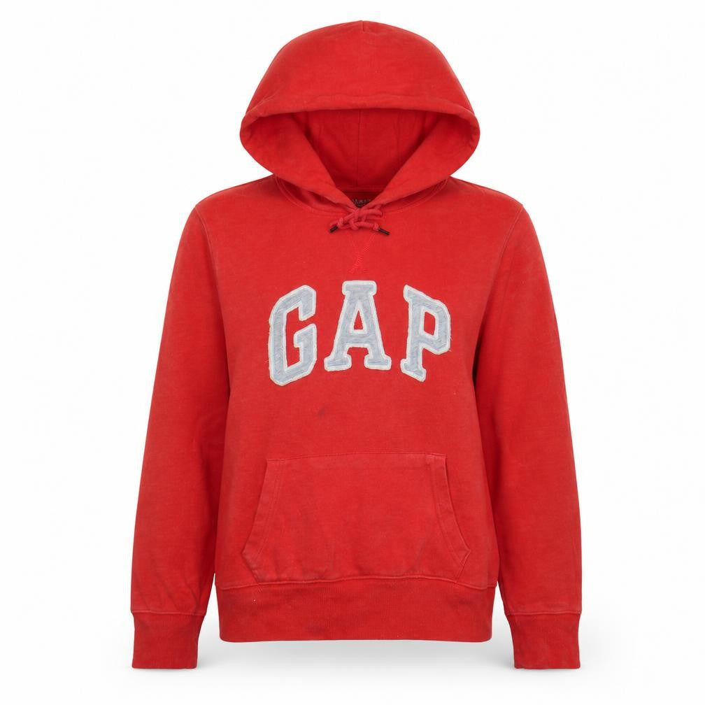 Front view of Gap Women’s Red Pullover Hoodie Small Cotton Blend Logo Casual
