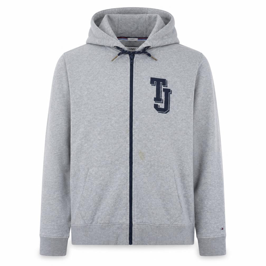 Front view of Tommy Jeans Men’s Grey Full Zip Hoodie 2XL Regular Fit