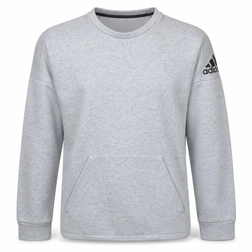 Front view of Adidas Men's Grey Crew Neck Pullover Sweatshirt M Regular Fit