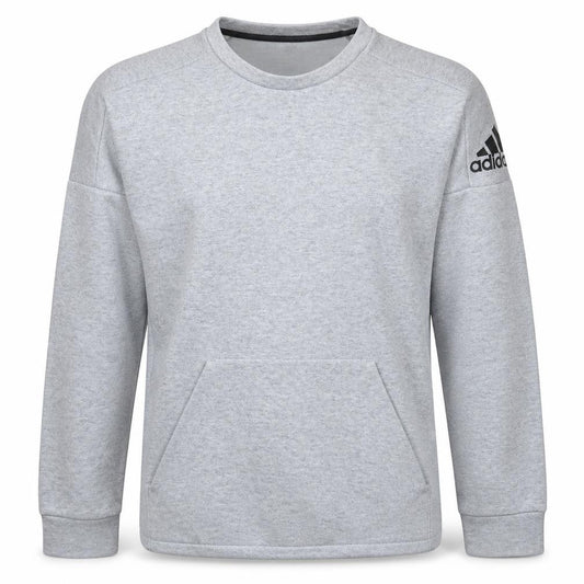 Front view of Adidas Men's Grey Crew Neck Pullover Sweatshirt M Regular Fit