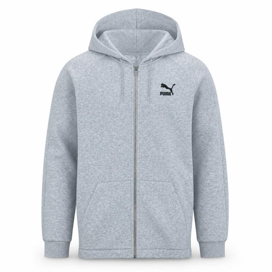 Front view of Puma Men's Grey Full Zip Hoodie, size S, Lightweight Athletic