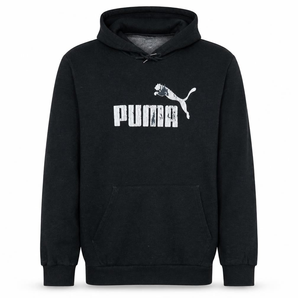 Front view of Puma Men's Black XL Pullover Hoodie with Logo Print