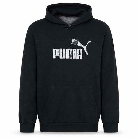 Front view of Puma Men's Black XL Pullover Hoodie with Logo Print