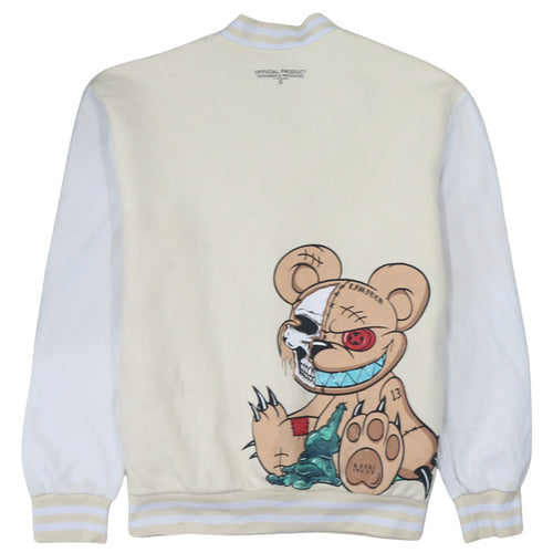boohooMAN Men's Beige XS Varsity Jacket Graphic Bear Design