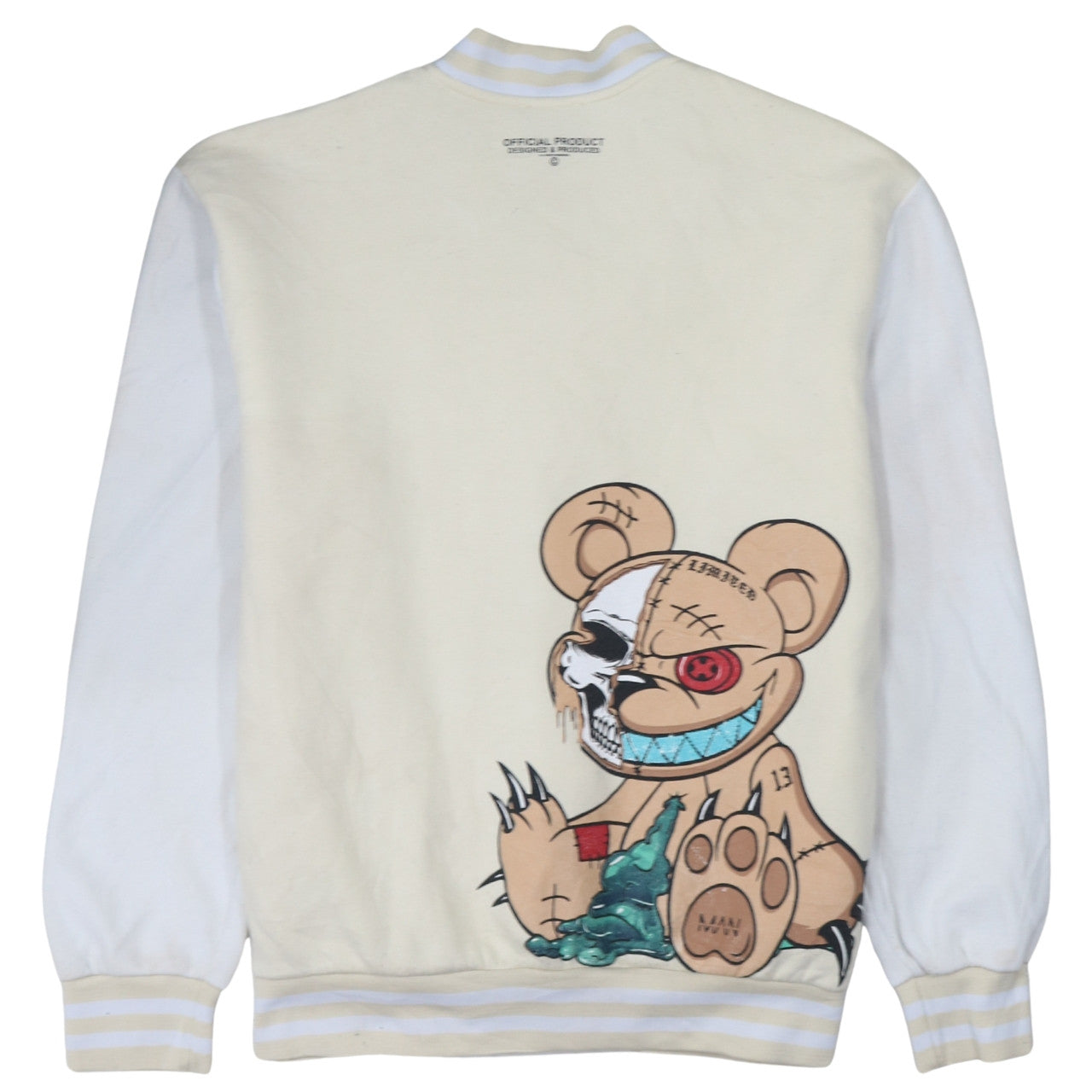 boohooMAN Men's Beige XS Varsity Jacket Graphic Bear Design