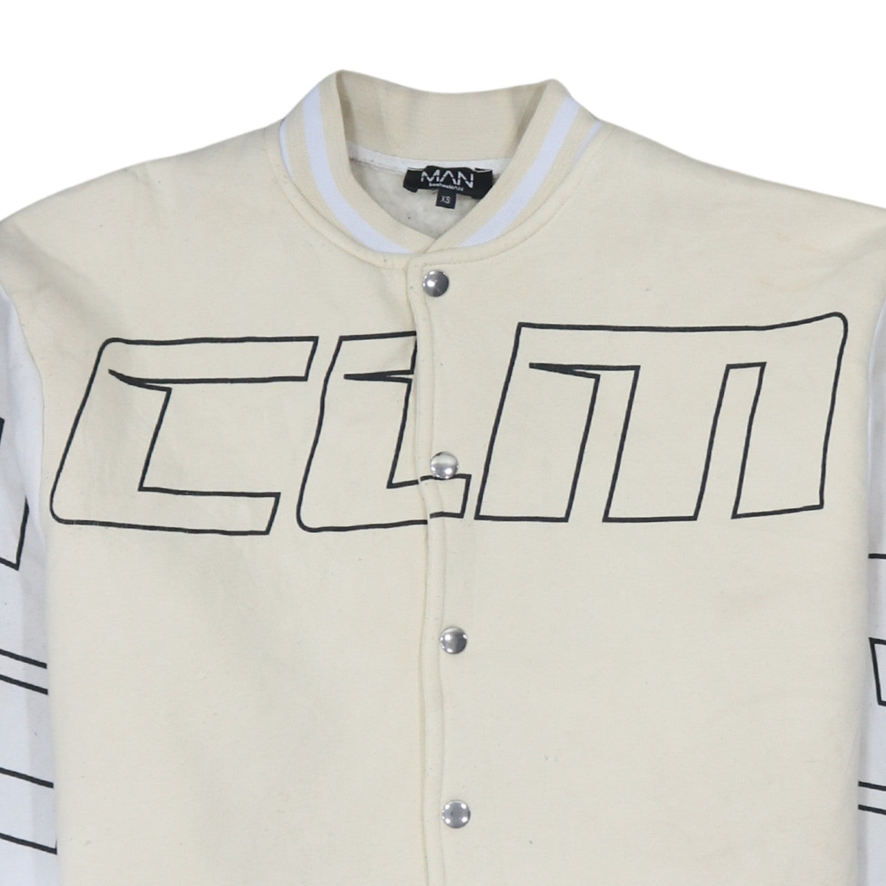 boohooMAN Men's Beige XS Varsity Jacket Graphic Bear Design